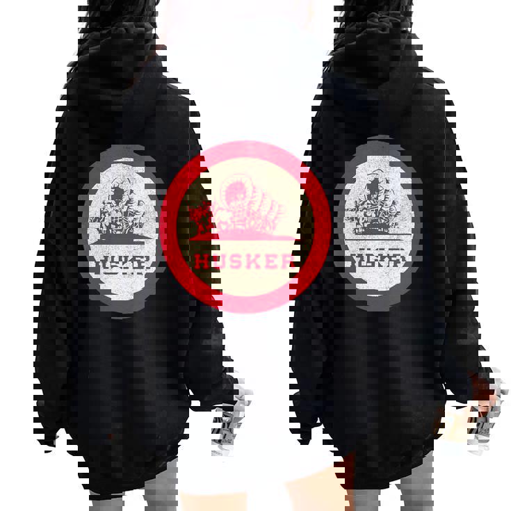 Nebraska State Nickname Husker Roundel [Distressed] Women Oversized Hoodie Back Print